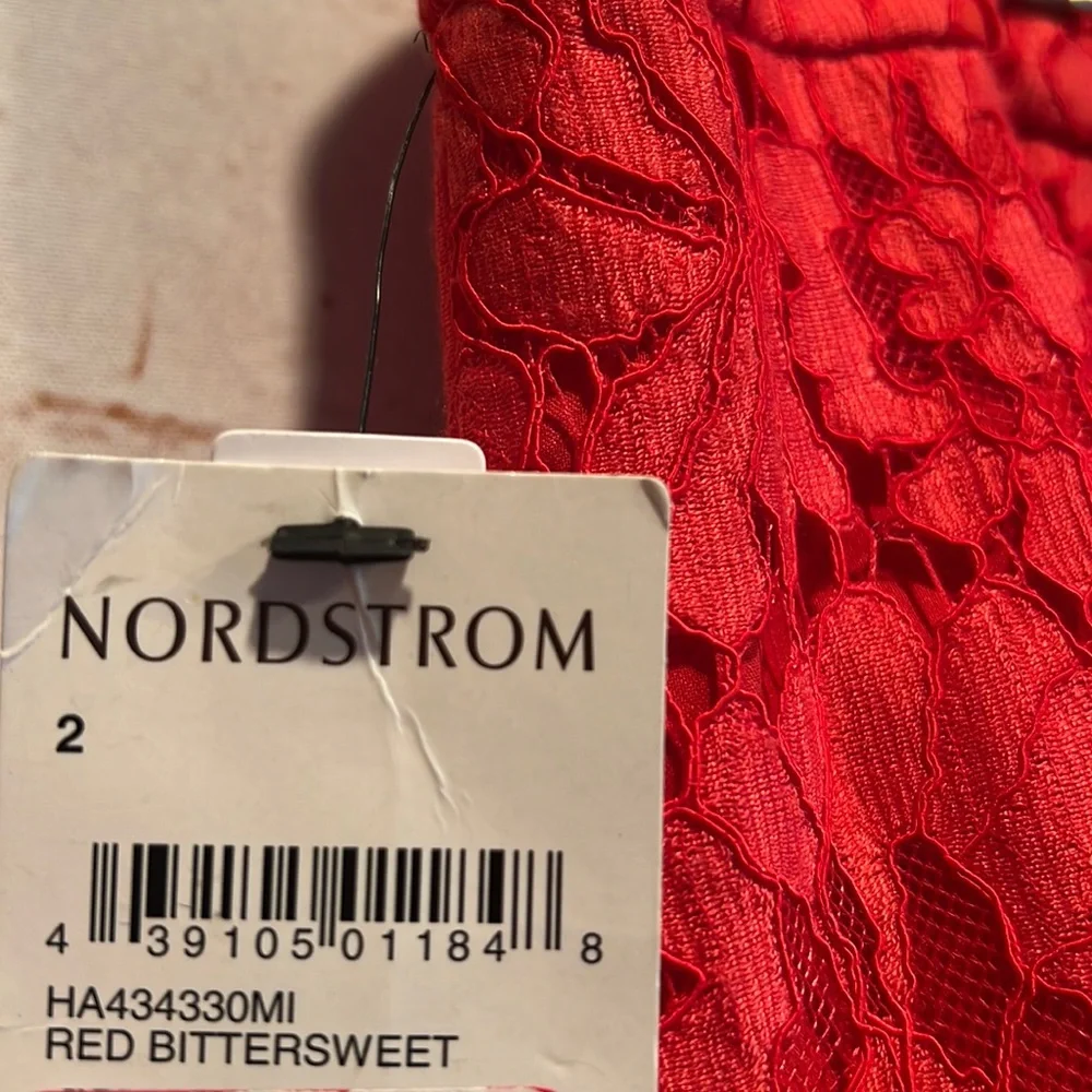 NWT Halogen 2 red bittersweet skirt lace overlay midi pencil back zipper
